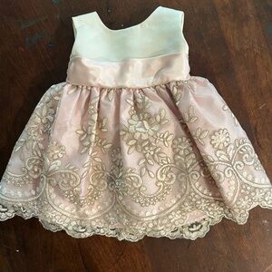 Jayne Copeland Pink and Cream Baby Dress